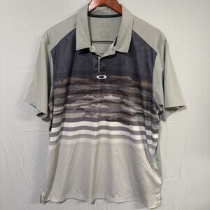 Oakley Polo Shirt Mens XL Golf Performance Striped Gray Short Sleeve